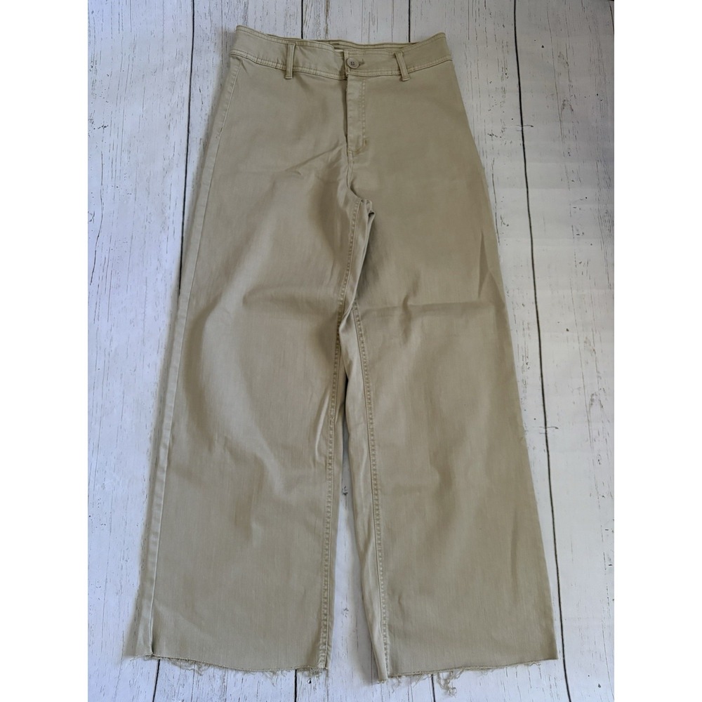 OAT New York Jeans Womens 10 Wide Leg Cropped Raw Hem High Rise Casual Tan